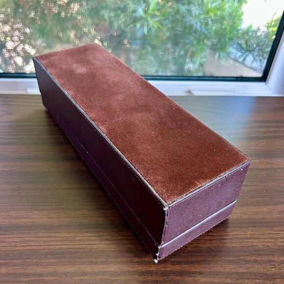 Vintage Brown Faux Leather 6 Slot Watch Box with Glass Lid and Cushions - Picture 15 of 16